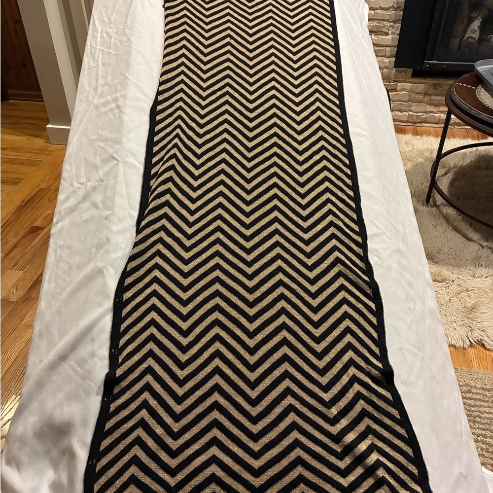 ChevronGold Lurex Shawl Patterned Black/Gold Stripes W/ Black Buttons  VTG - Picture 6 of 11